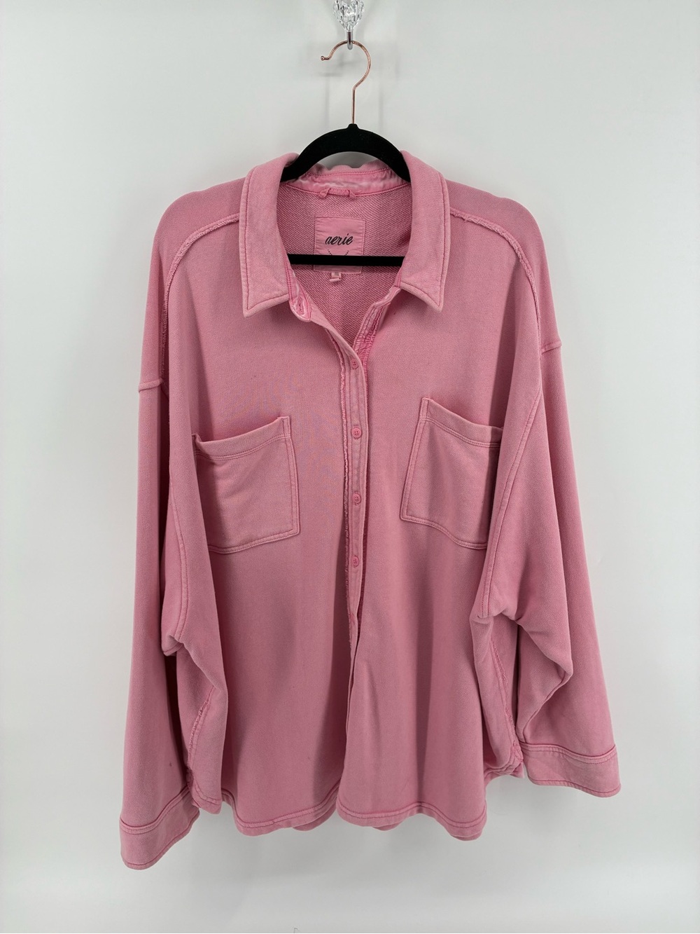 aerie Pink Button-Down Oversized Pocket Shirt